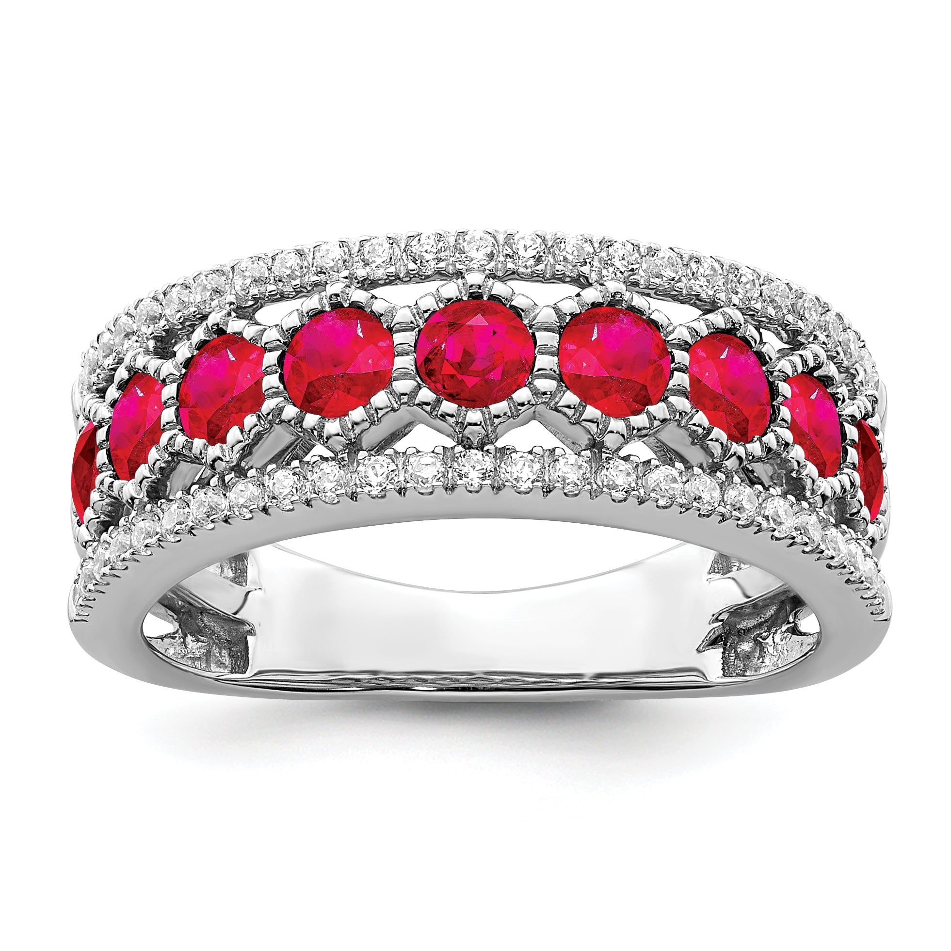 14k White Gold Polished Ruby and Diamond Ring Main image