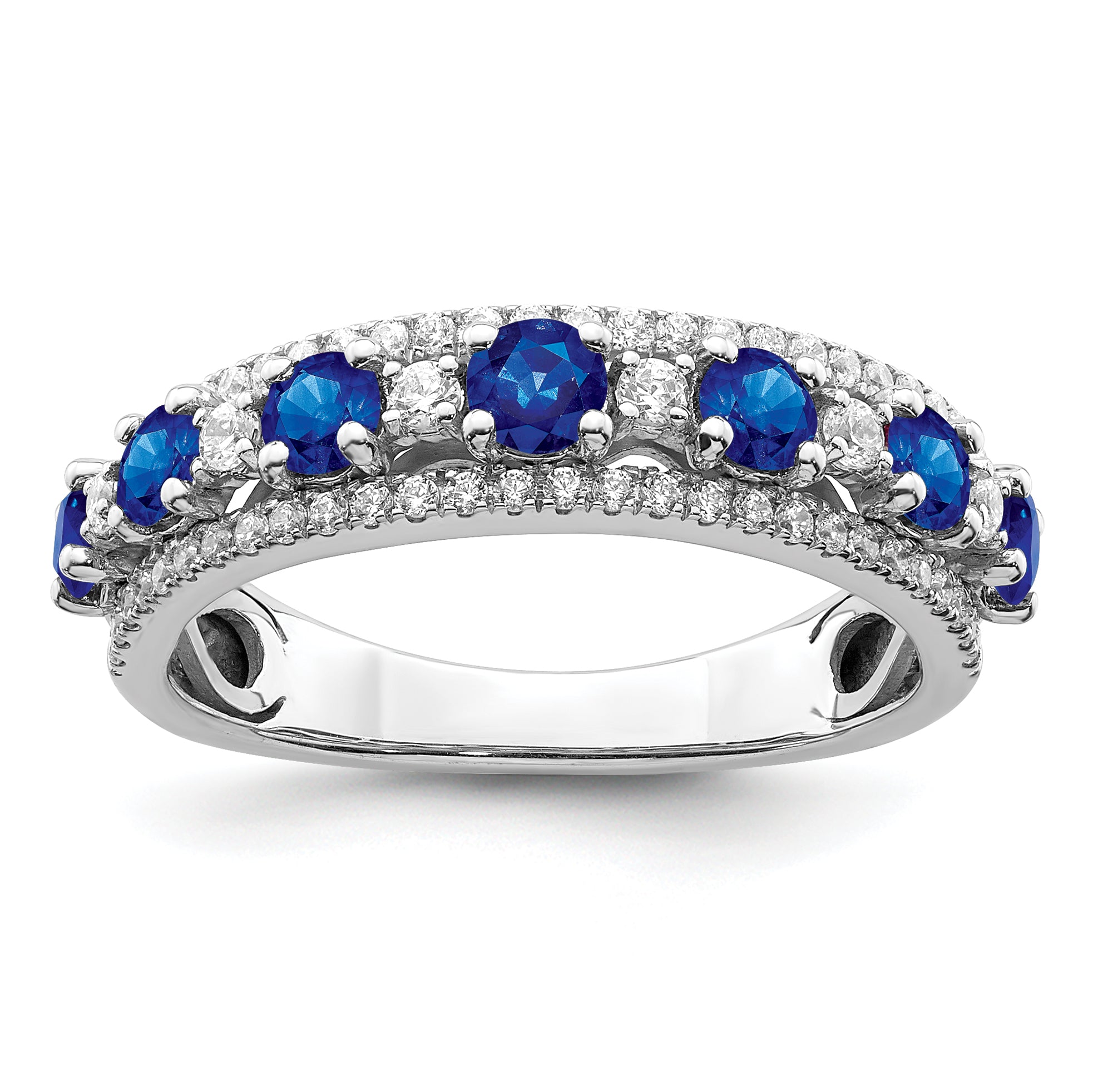 14k White Gold Polished Sapphire and Diamond Ring Main image