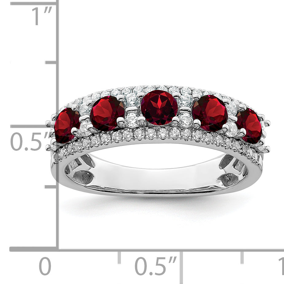 14k White Gold Polished Garnet and Diamond Ring Secondary image