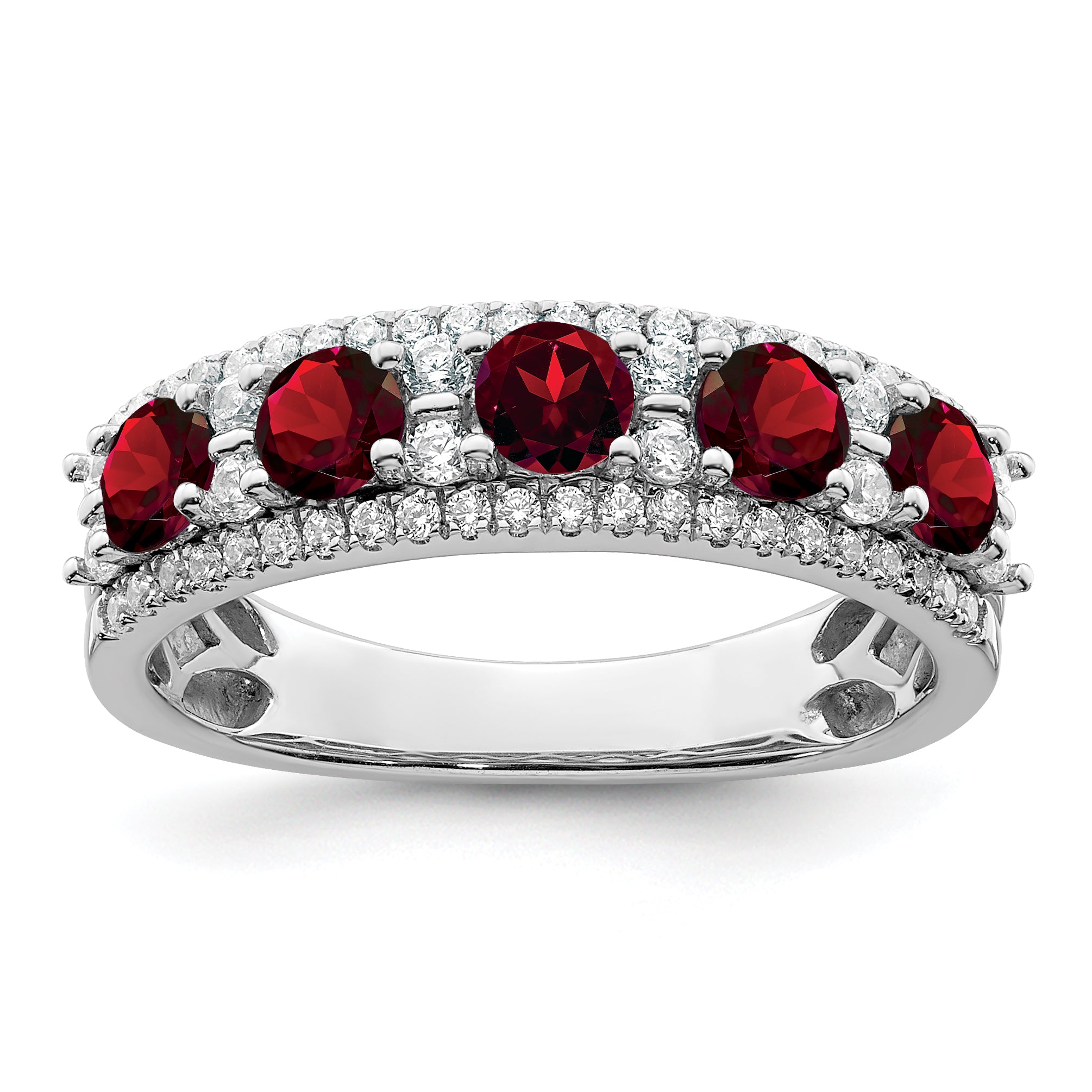 14k White Gold Polished Garnet and Diamond Ring Main image