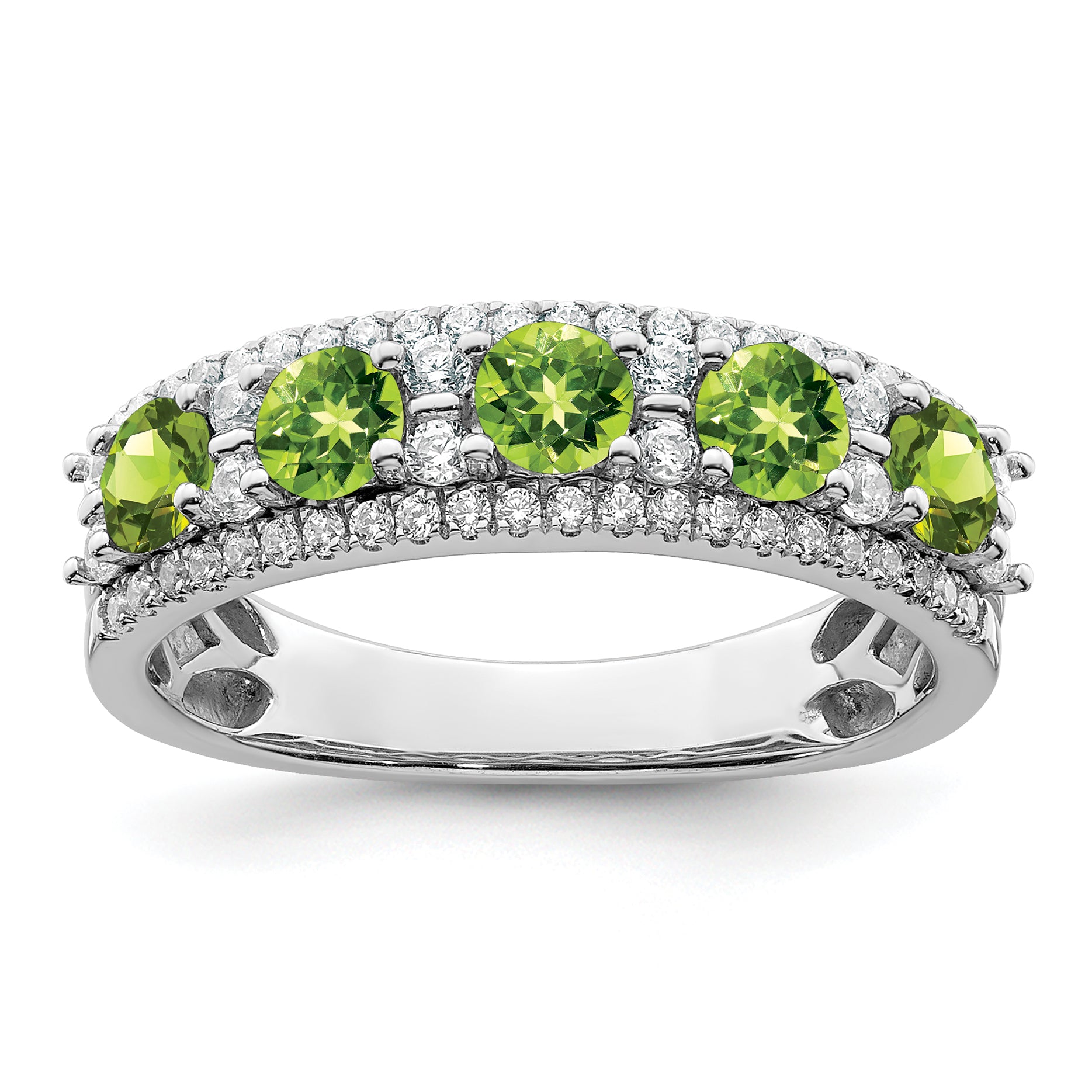 14k White Gold Polished Peridot and Diamond Ring Main image
