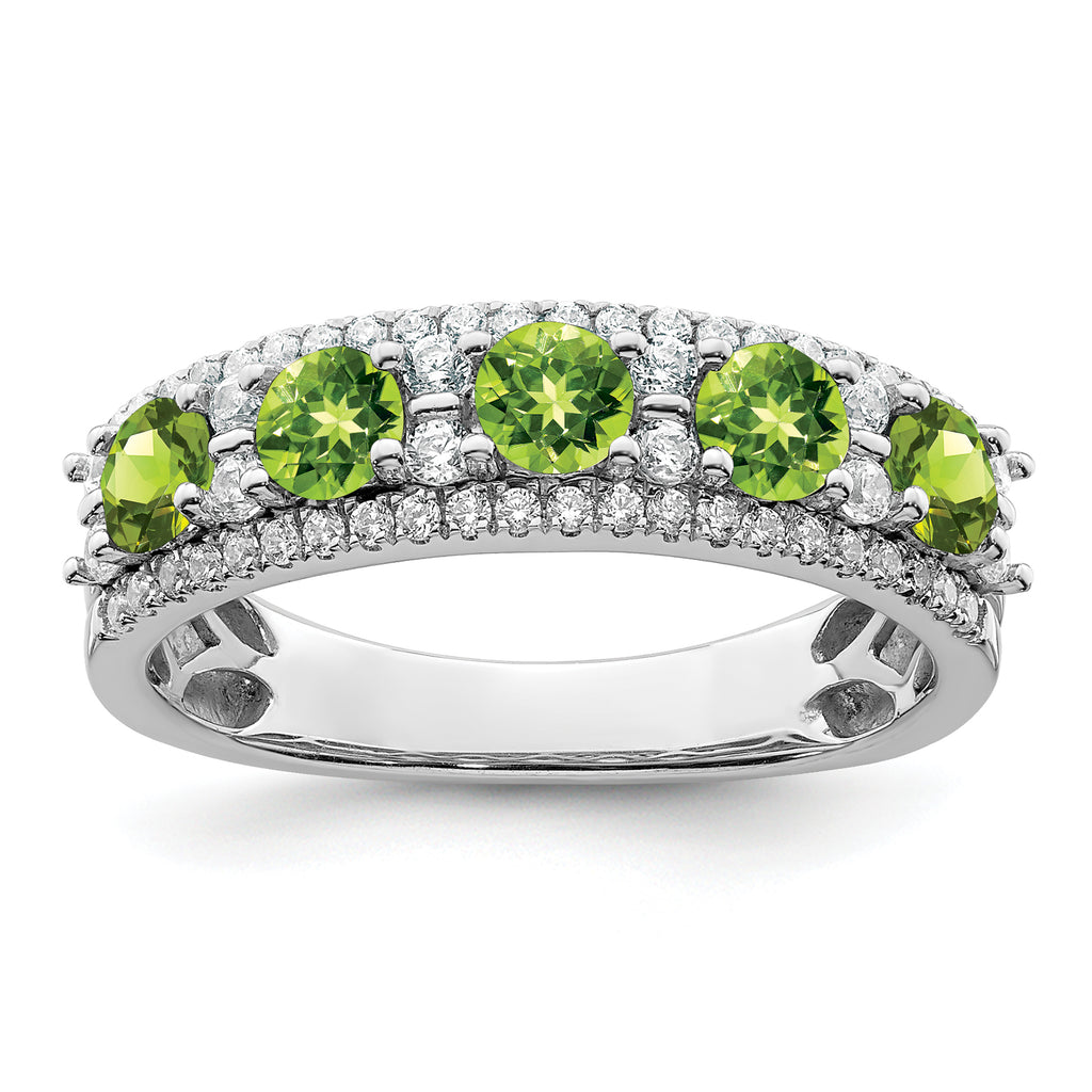 14k White Gold Polished Peridot and Diamond Ring