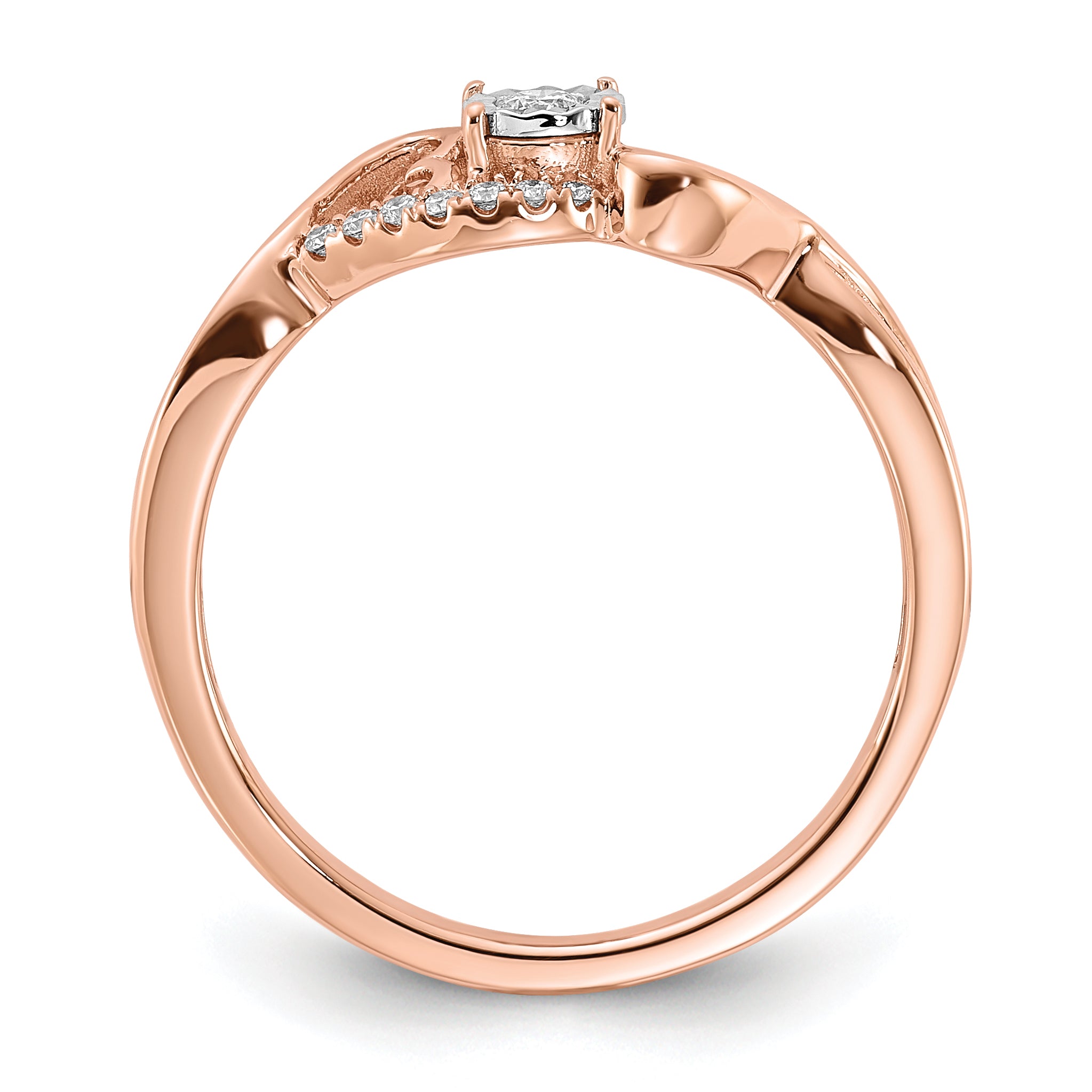 14k Rose Gold Polished Side Hearts Diamond Ring Secondary image