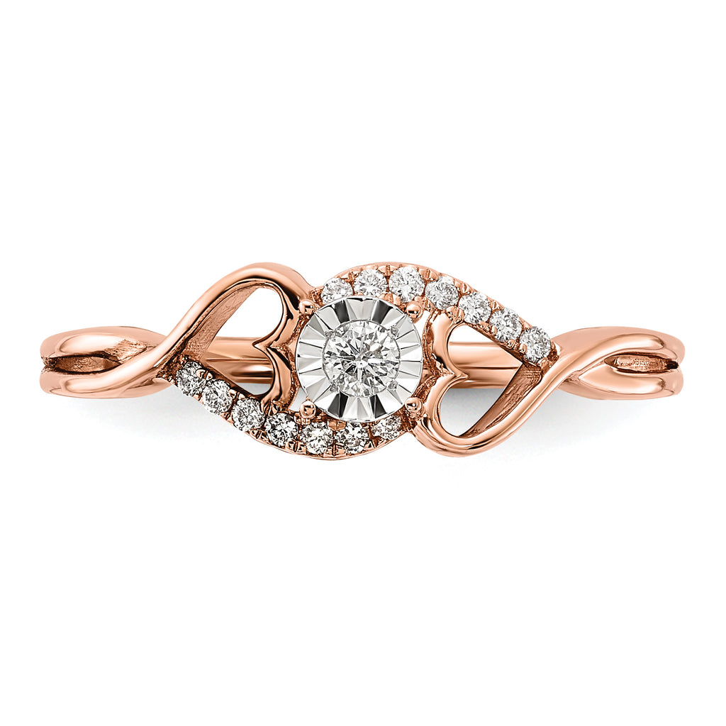14k Rose Gold Polished Side Hearts Diamond Ring