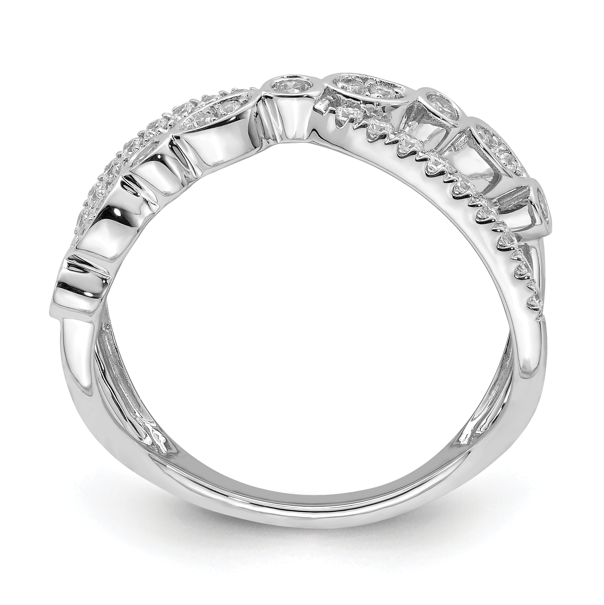 14k White Gold Polished Criss Cross Diamond Ring Secondary image
