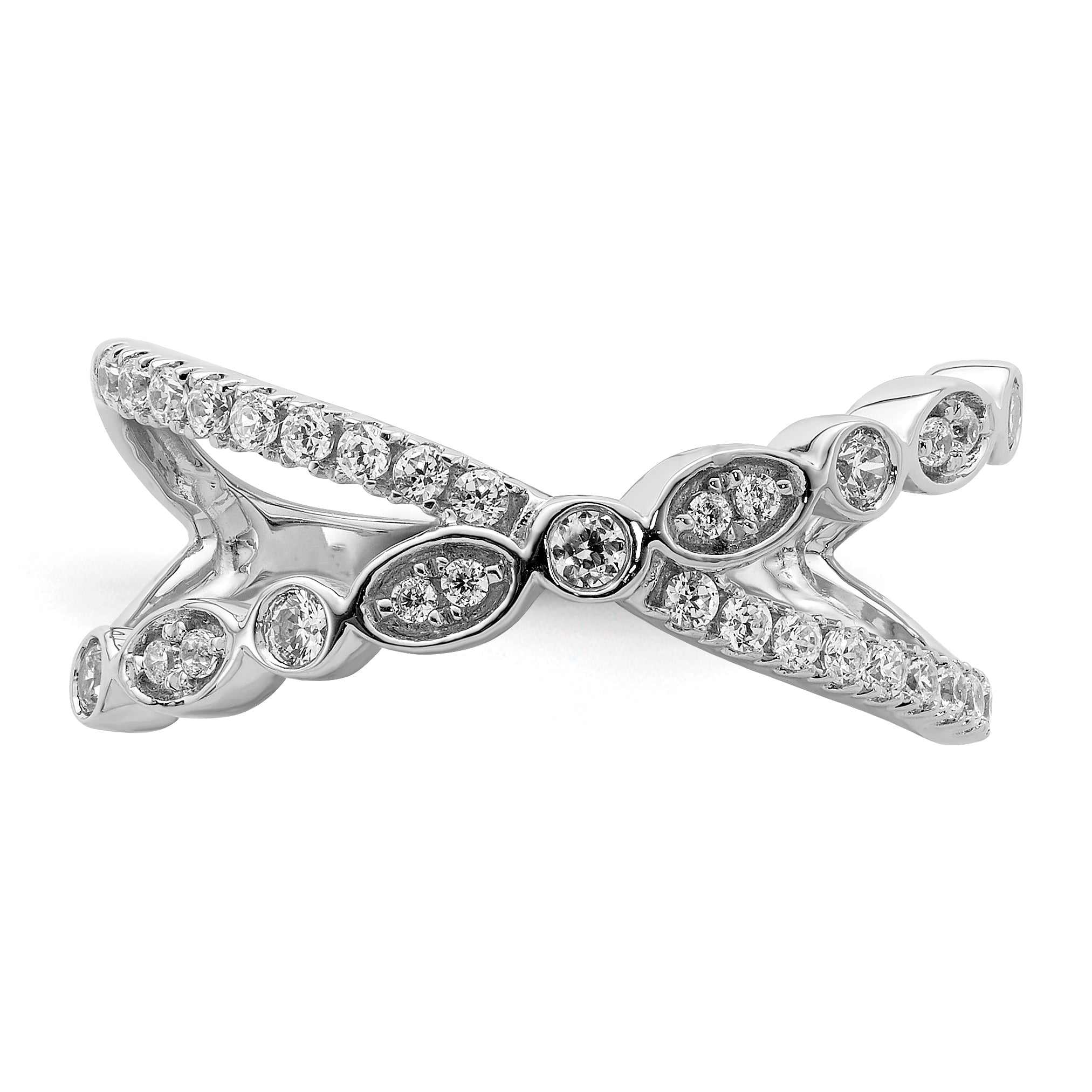 14k White Gold Polished Criss Cross Diamond Ring