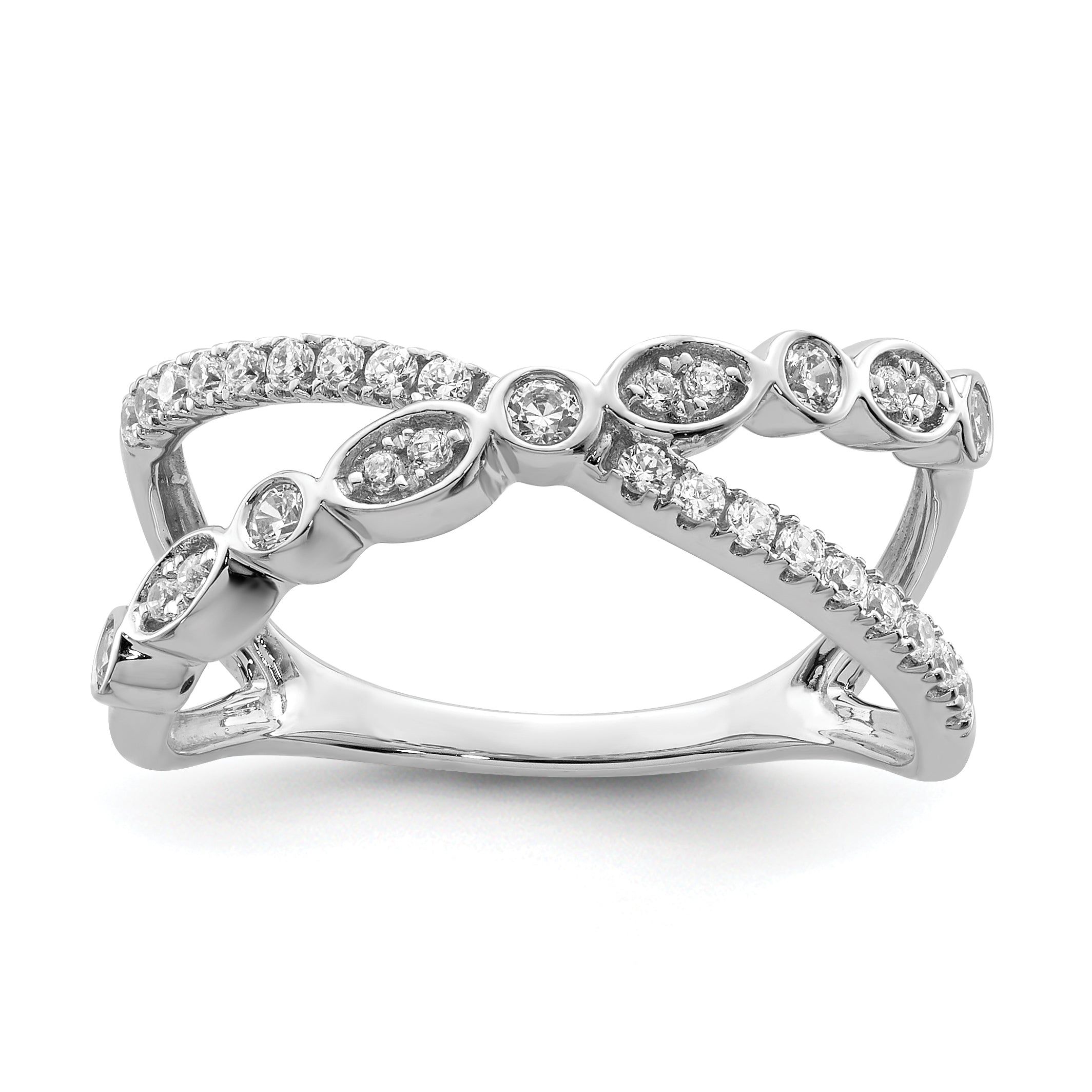 14k White Gold Polished Criss Cross Diamond Ring Main image
