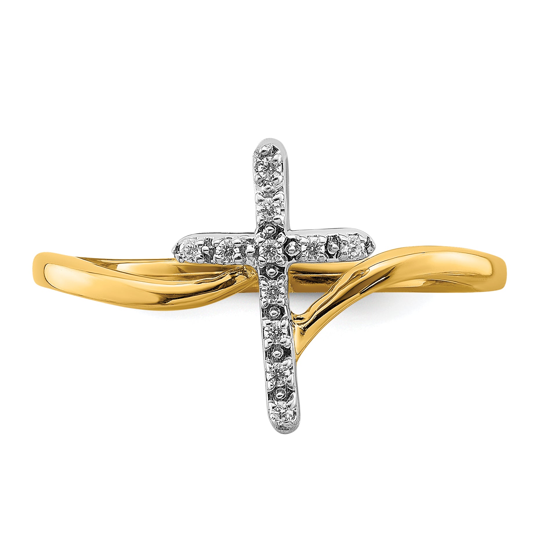 14k Two-tone Polished Cross Diamond Ring