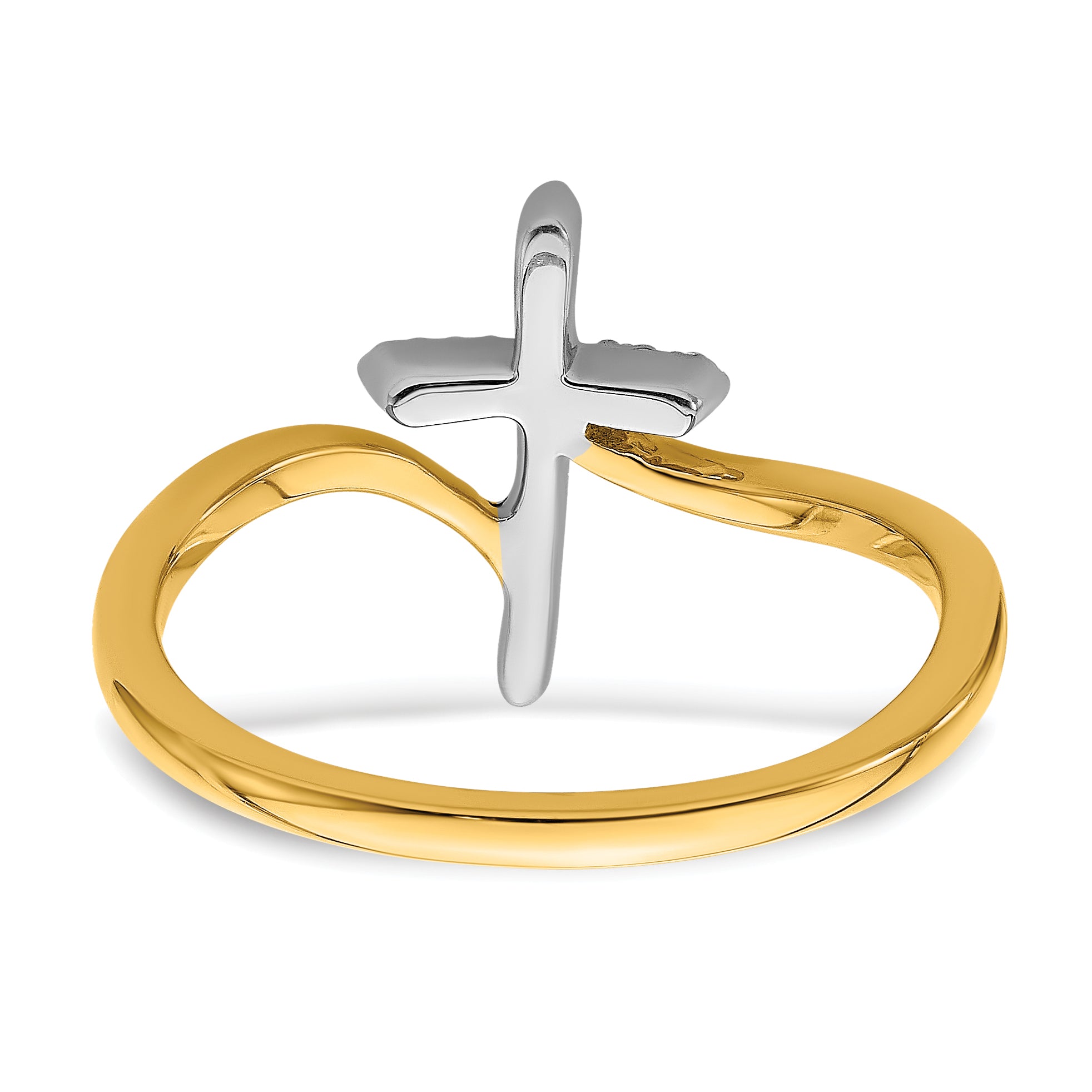 14k Two-tone Polished Cross Diamond Ring