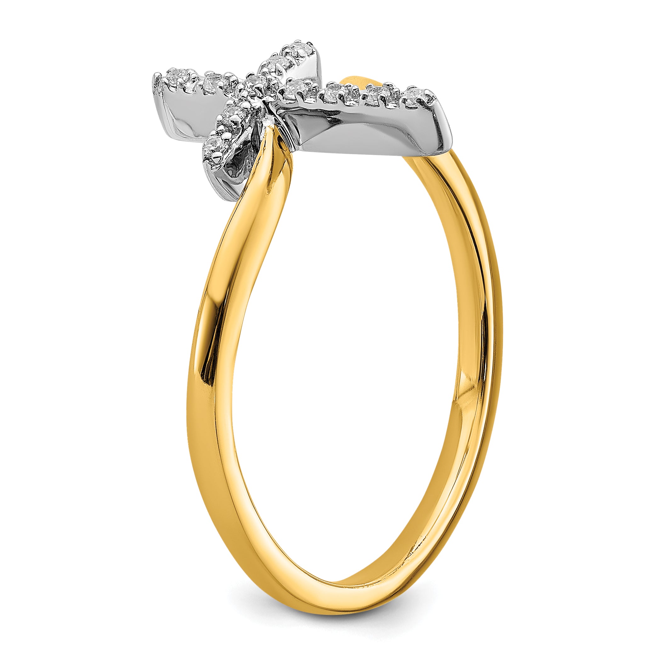 14k Two-tone Polished Cross Diamond Ring