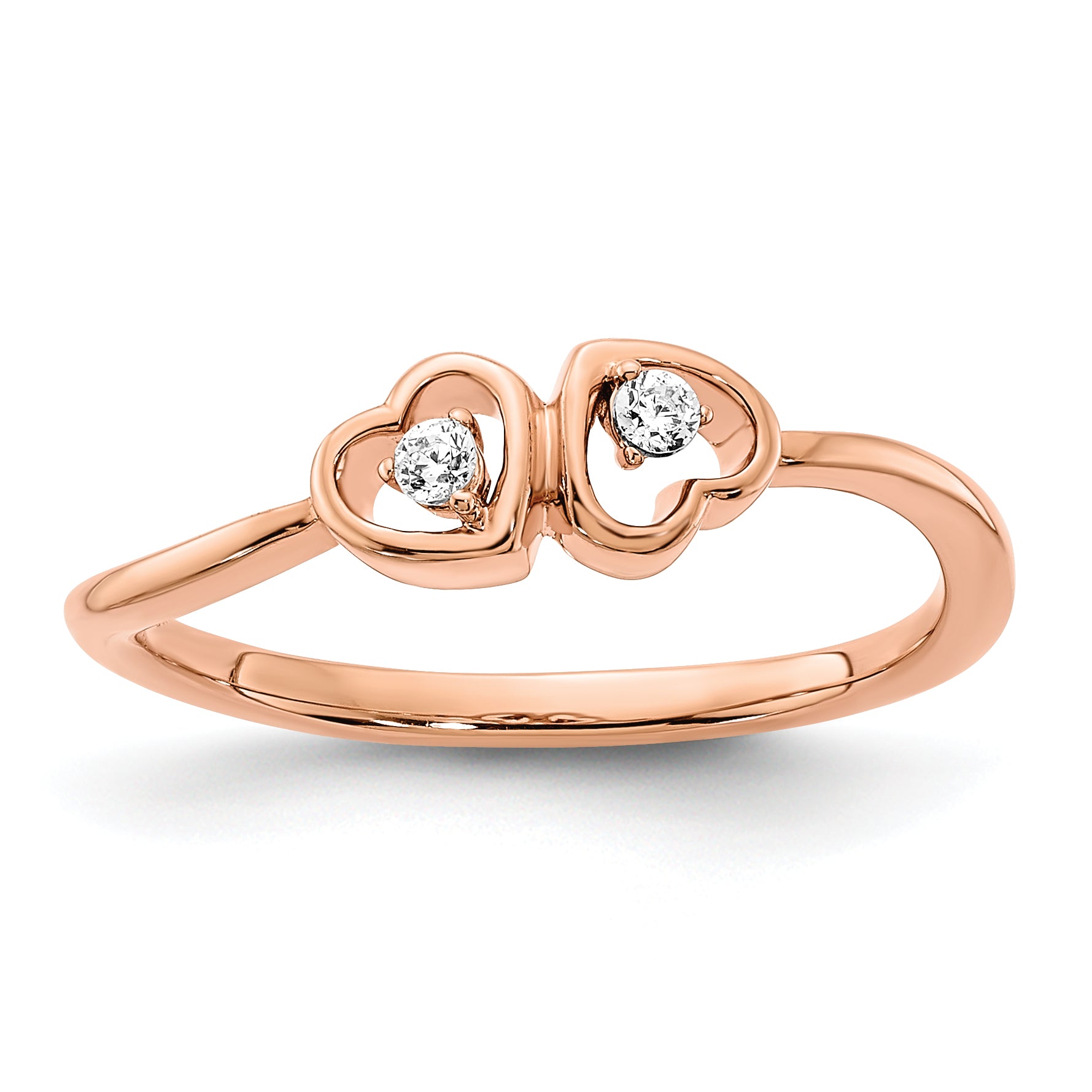 14k Rose Gold Polished Double Heart Diamond Ring Main image