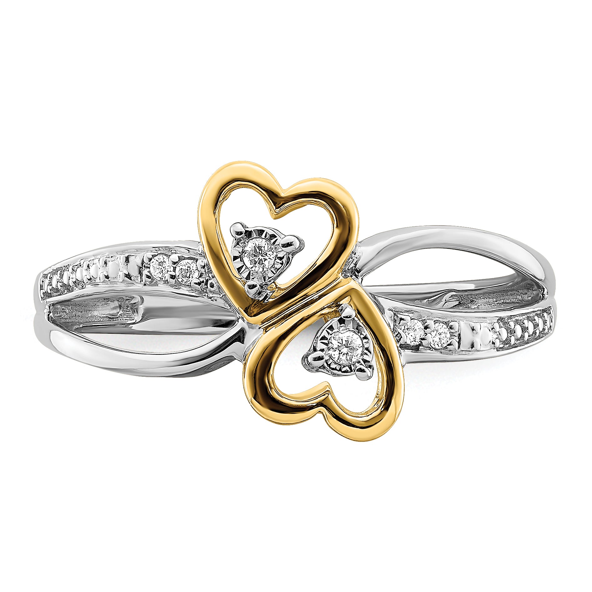 14k Two-tone Polished Double Heart Diamond Ring