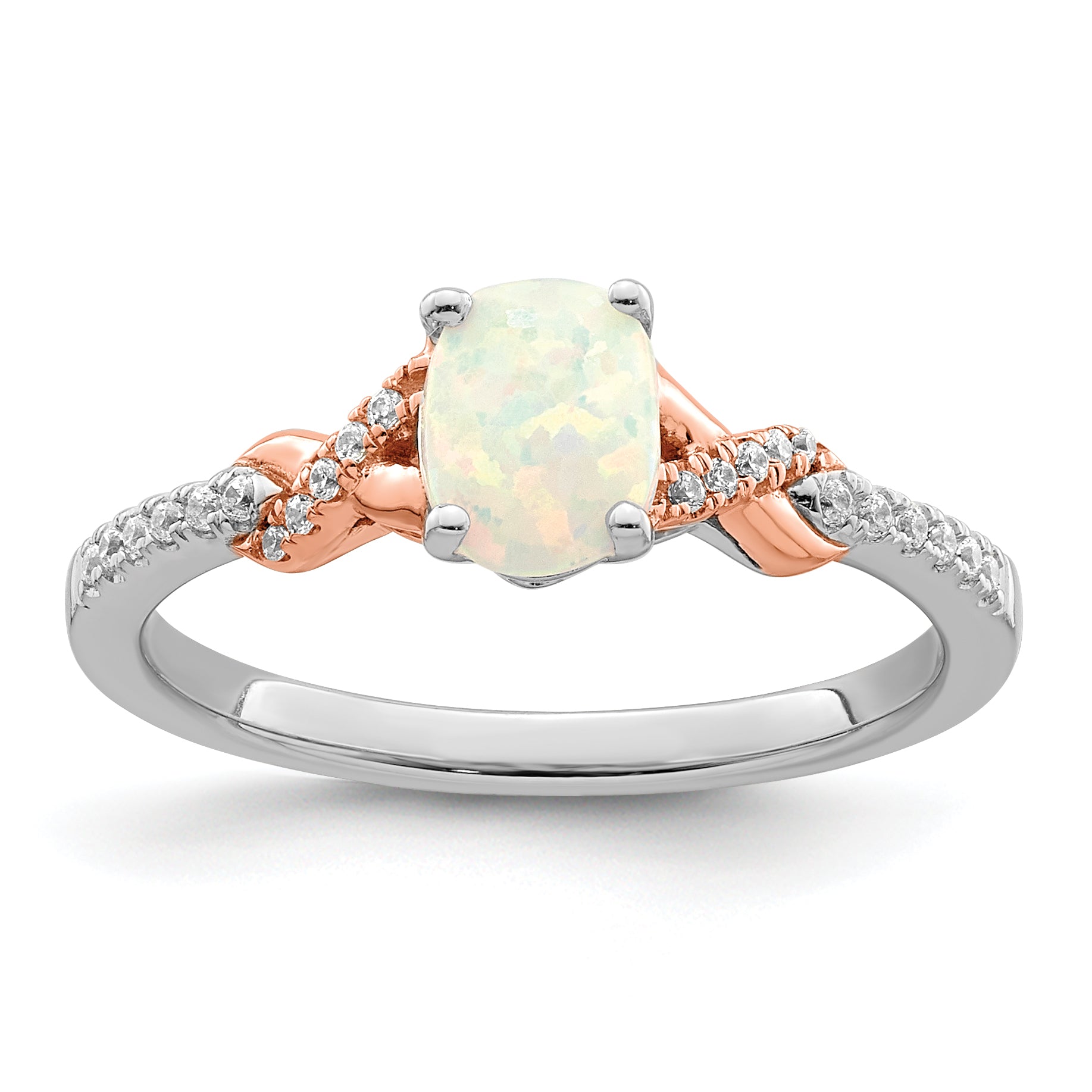 14k Two-tone Polished Oval Opal & Diamond Ring Main image