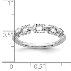 14k White Gold Polished Squares Diamond Ring