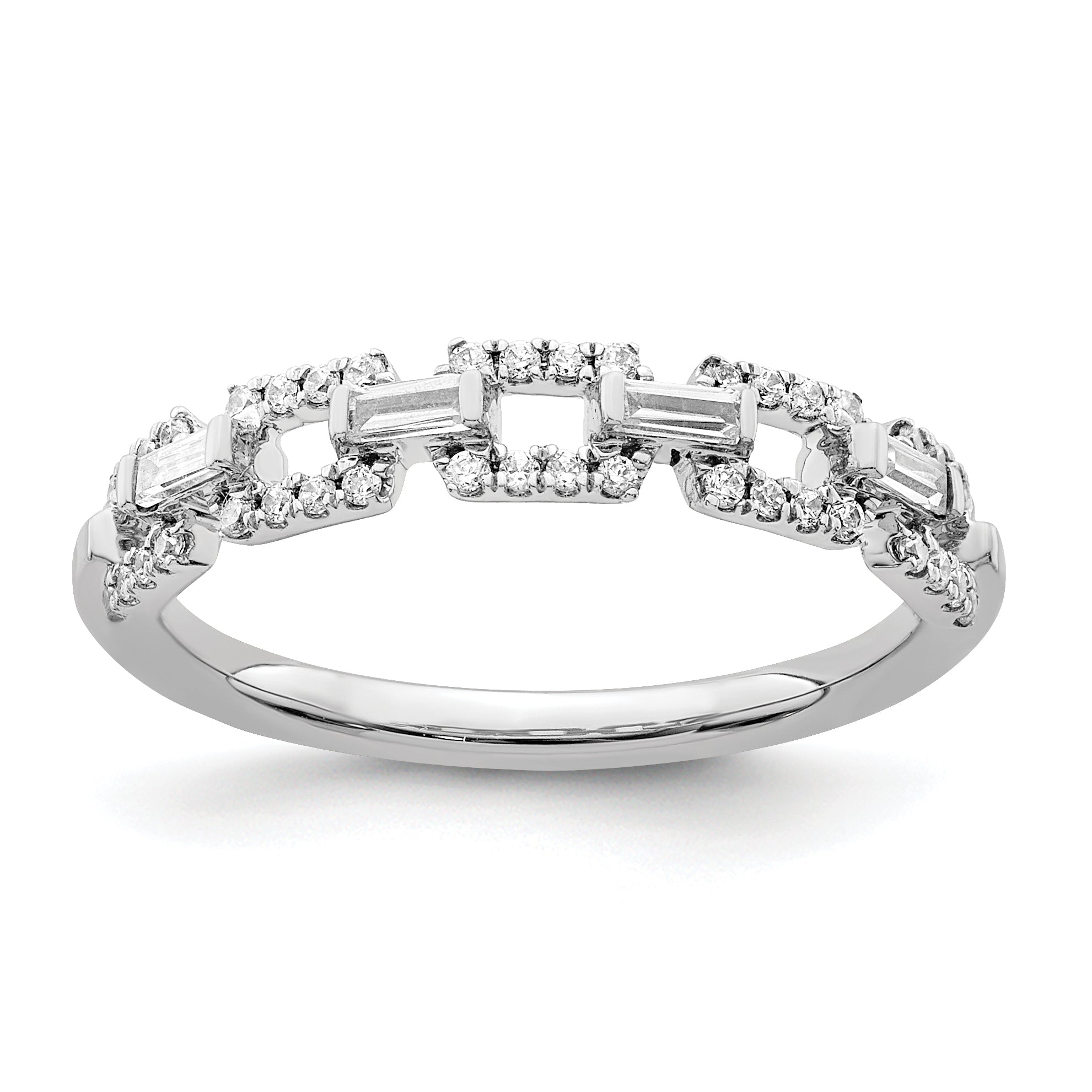 14k White Gold Polished Squares Diamond Ring Main image