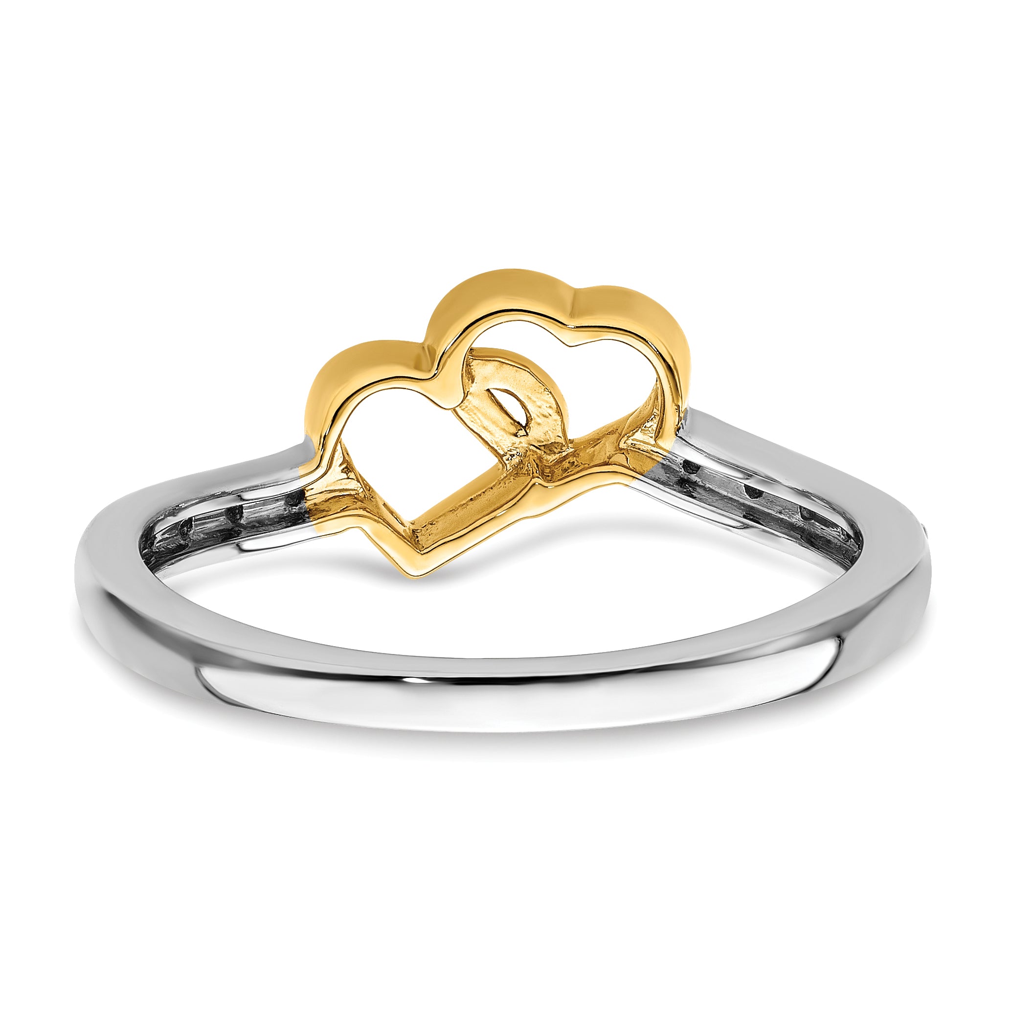 14k Two-tone Polished Double Heart Diamond Ring