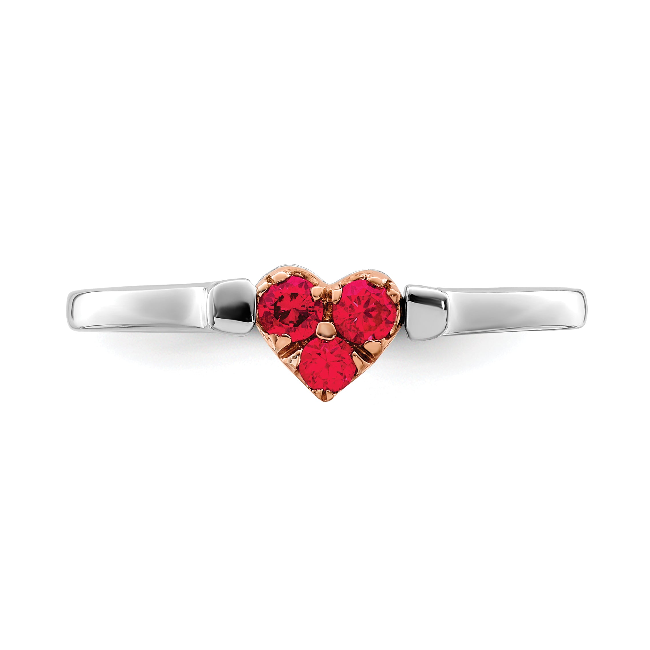 14k Two-tone White & Rose Polished Ruby and Diamond Heart Flip Ring