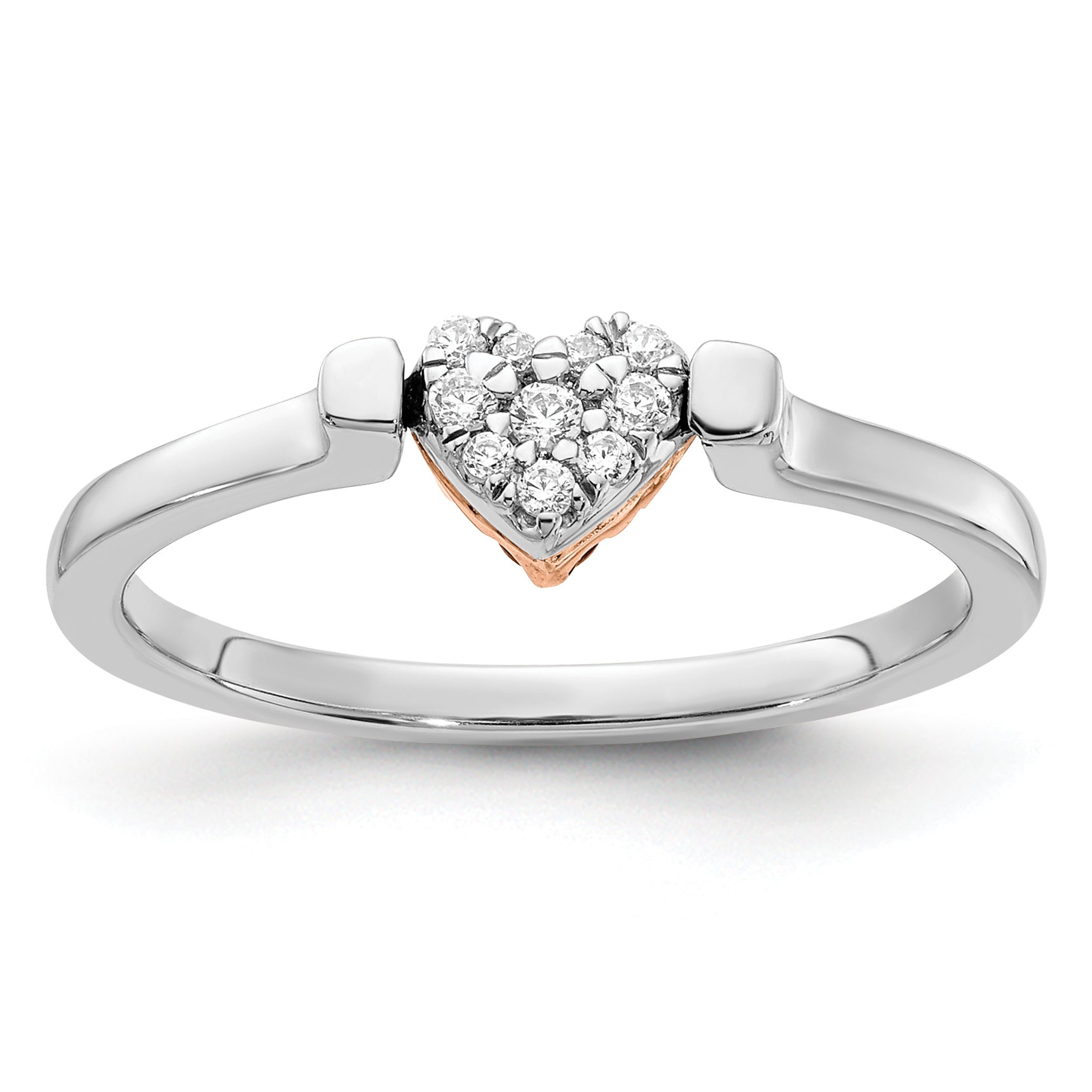 14k Two-tone White & Rose Polished Ruby and Diamond Heart Flip Ring