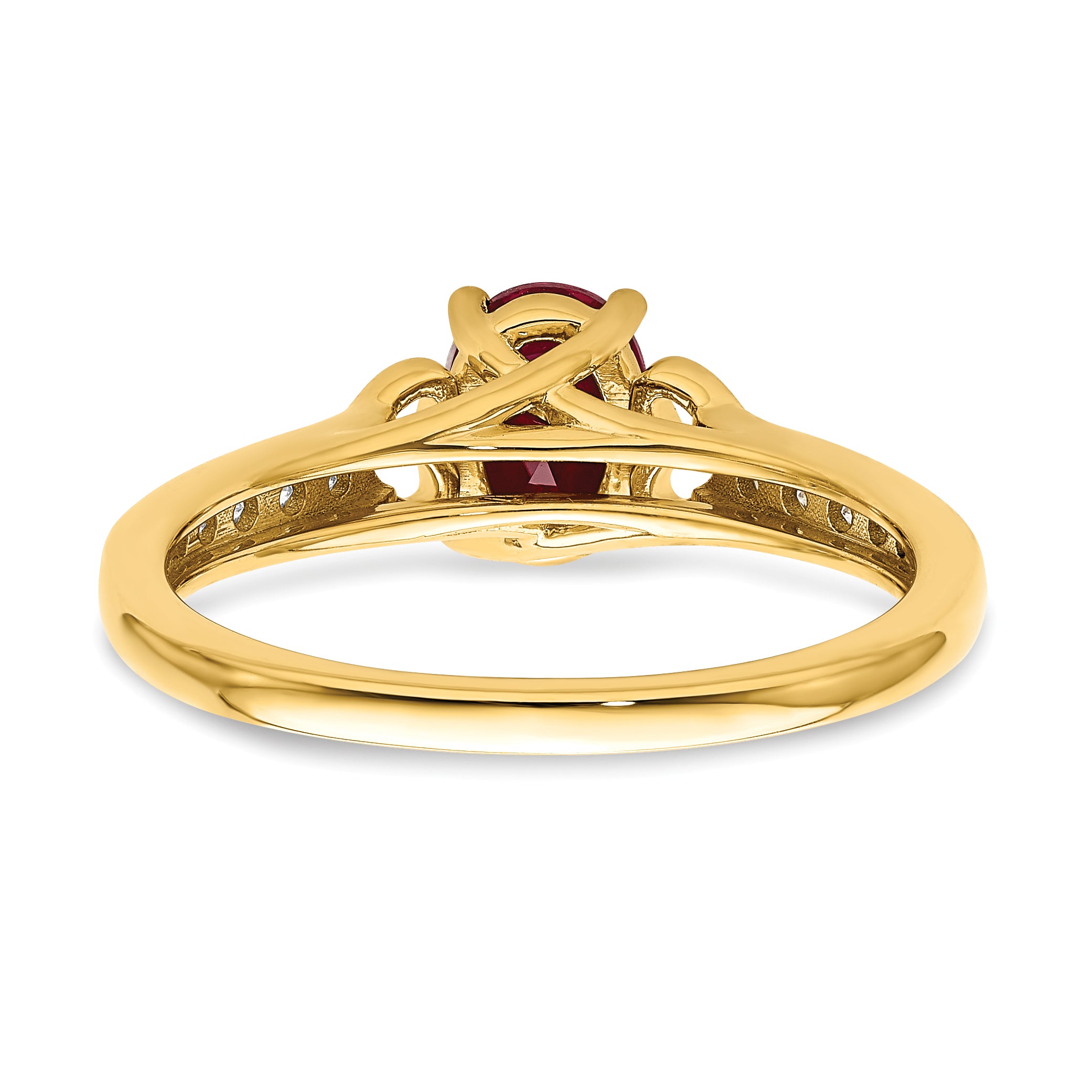 14k Polished Side Hearts Ruby and Diamond Ring