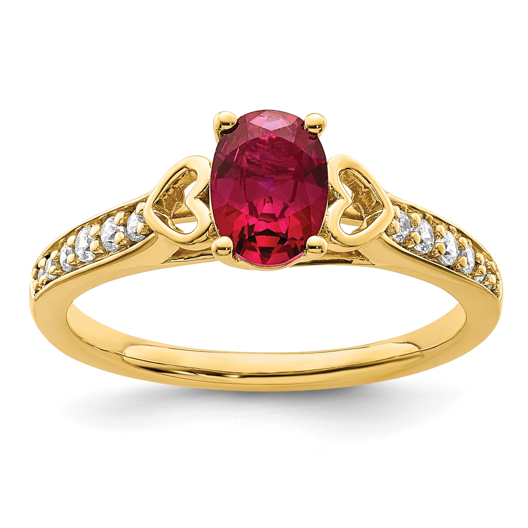 14k Polished Side Hearts Ruby and Diamond Ring Main image