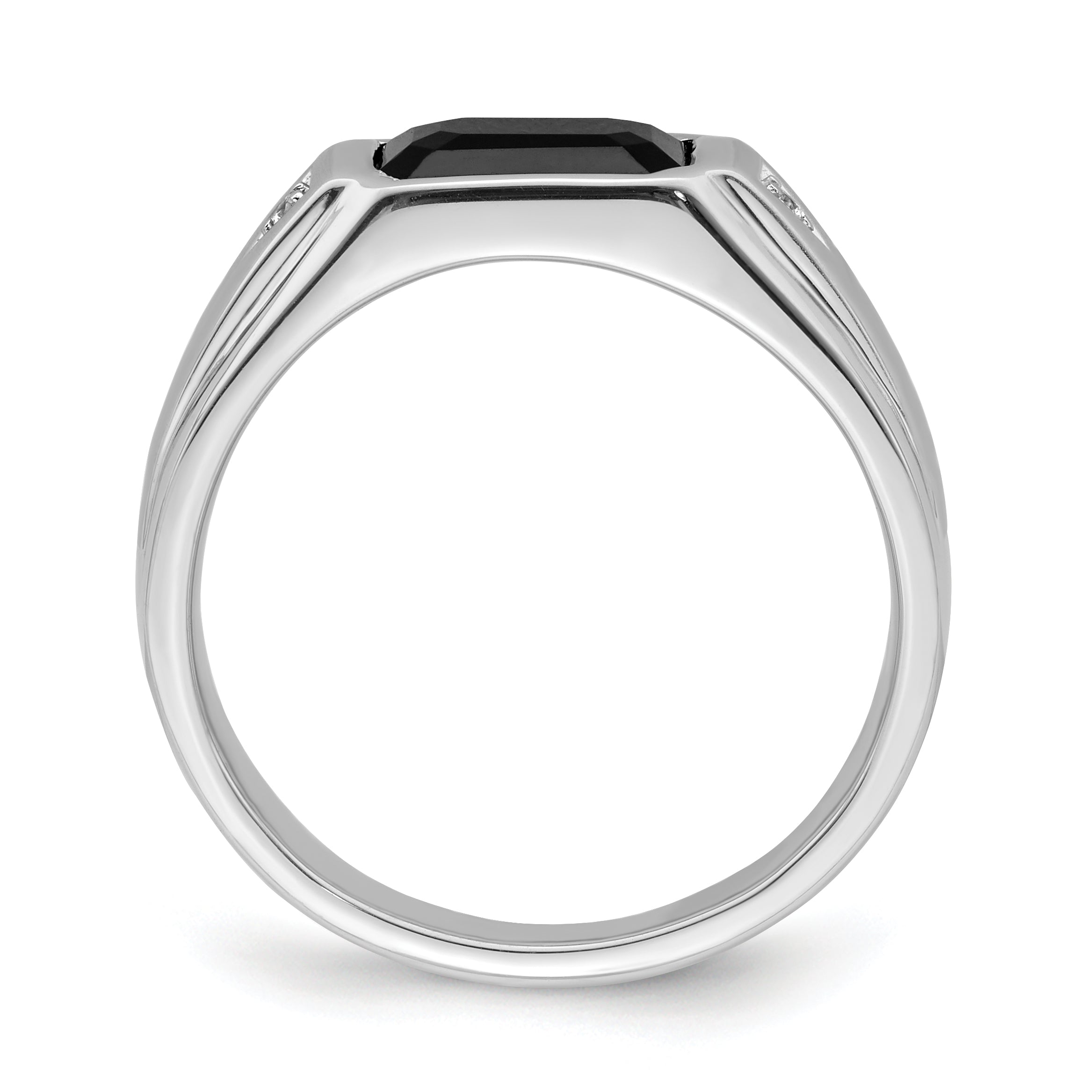 14k White Gold Polished & Satin Onyx & Diamond Mens Ring Secondary image