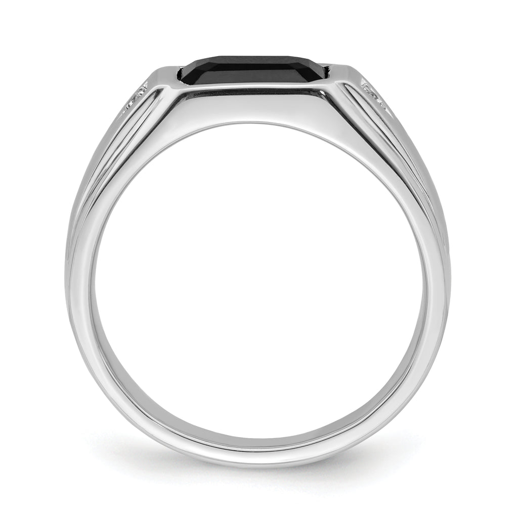 14k White Gold Polished & Satin Onyx & Diamond Mens Ring