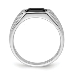 14k White Gold Polished & Satin Onyx & Diamond Mens Ring