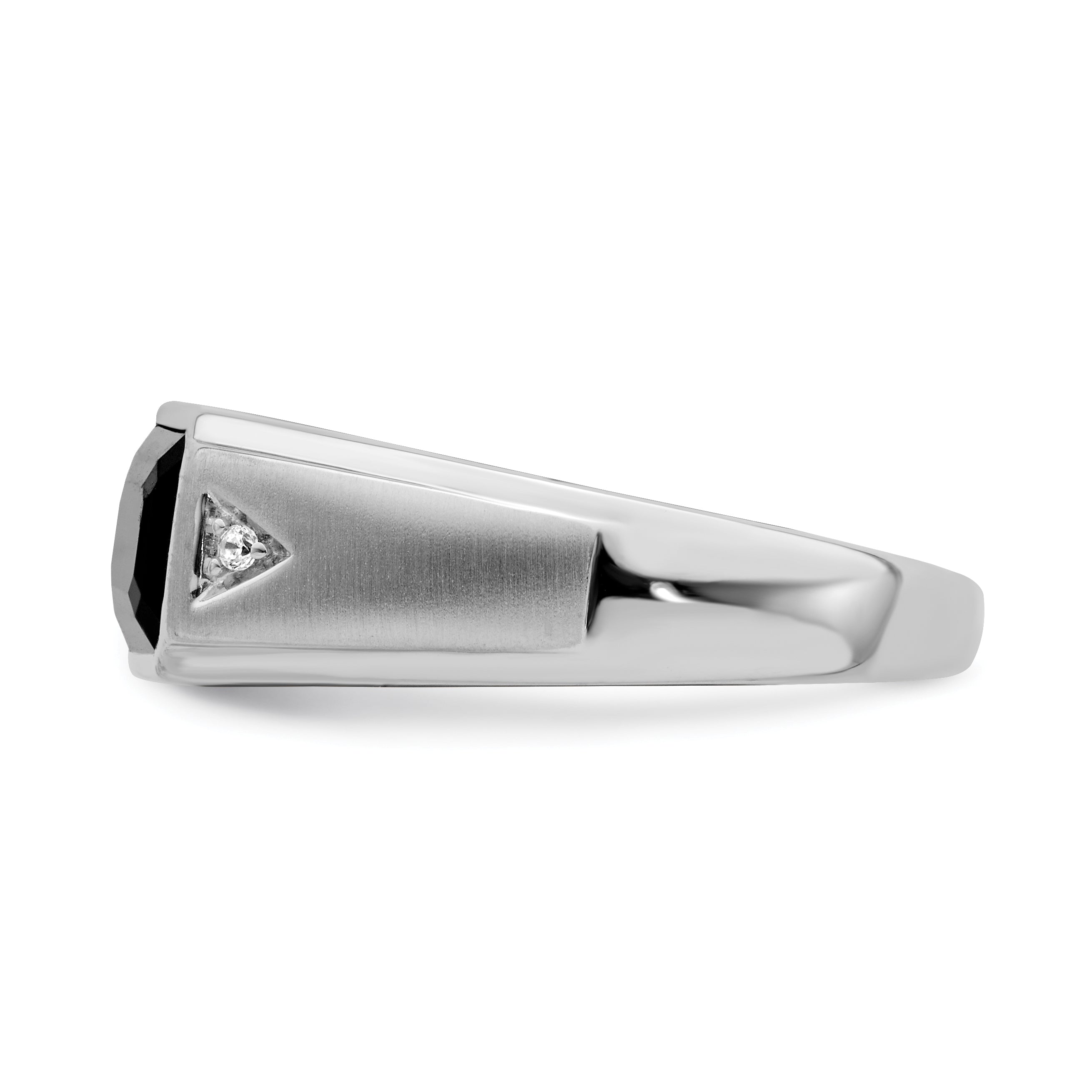 14k White Gold Polished & Satin Onyx & Diamond Mens Ring