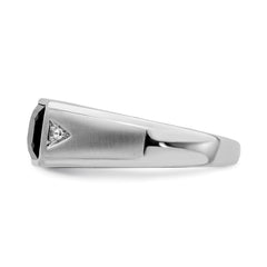 14k White Gold Polished & Satin Onyx & Diamond Mens Ring