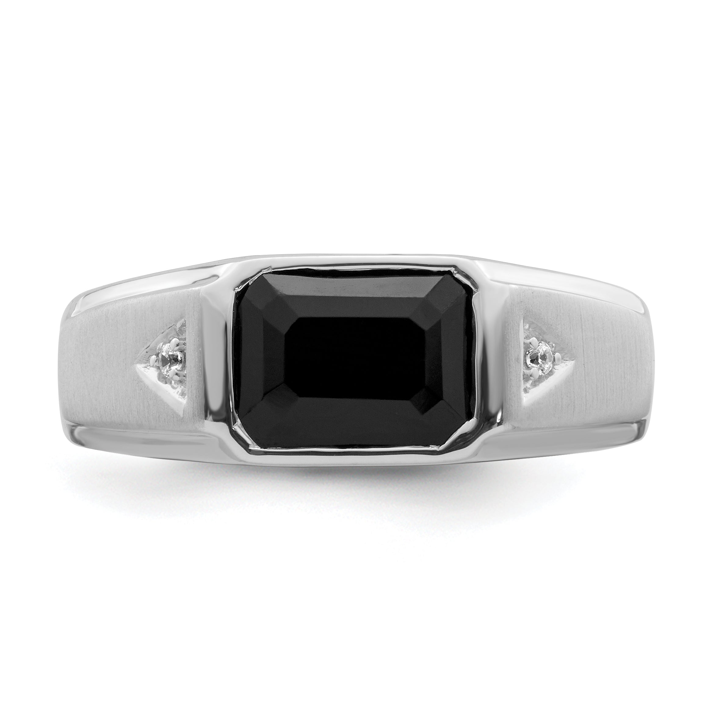 14k White Gold Polished & Satin Onyx & Diamond Mens Ring