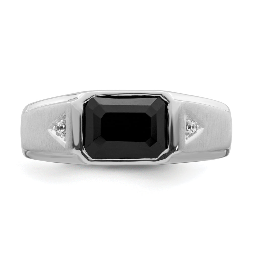 14k White Gold Polished & Satin Onyx & Diamond Mens Ring