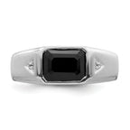 14k White Gold Polished & Satin Onyx & Diamond Mens Ring