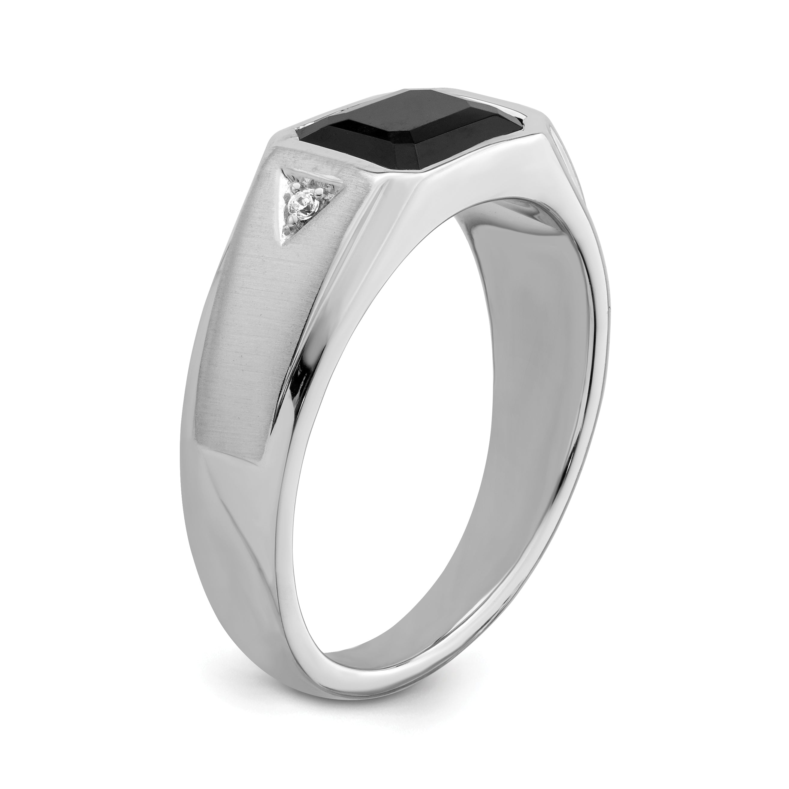 14k White Gold Polished & Satin Onyx & Diamond Mens Ring