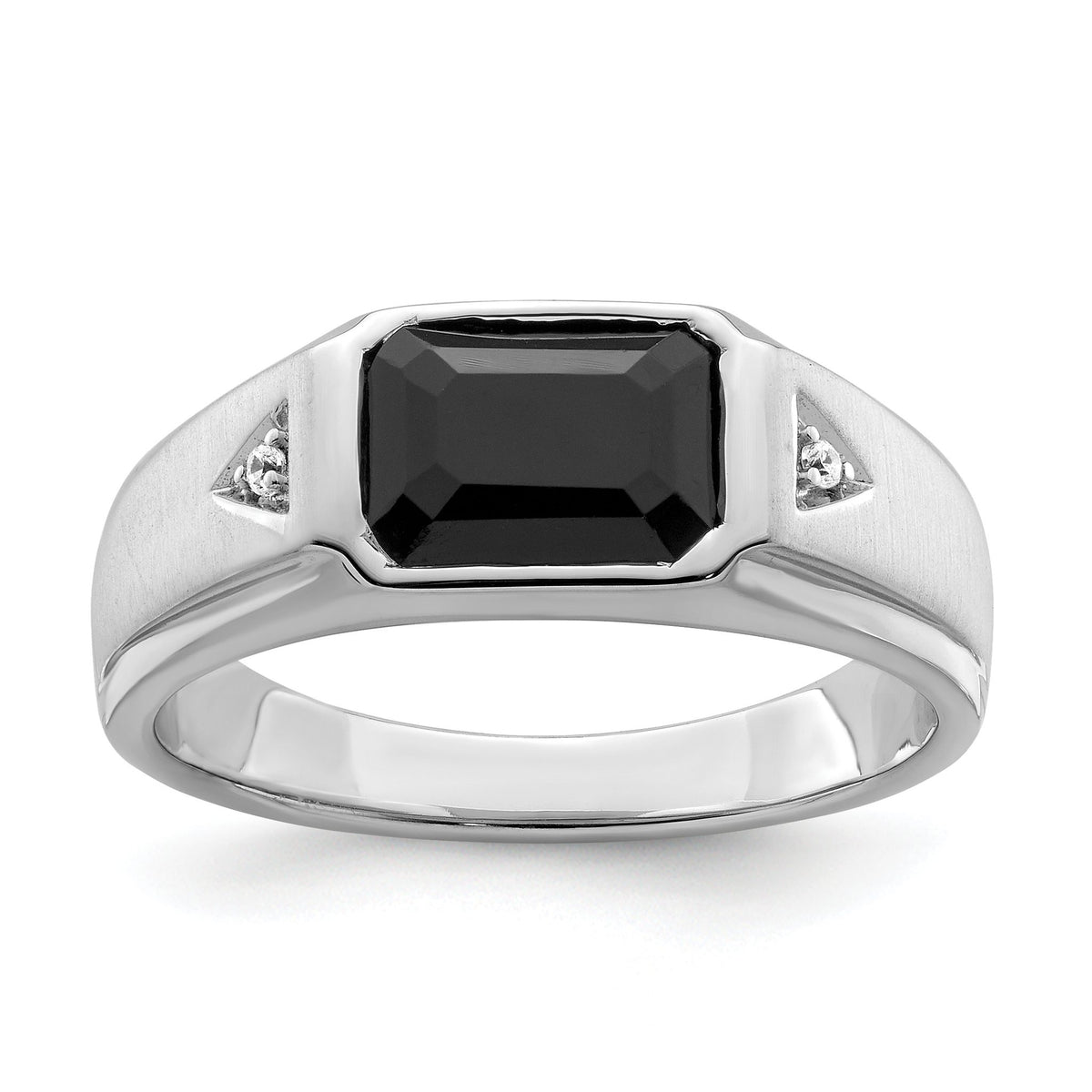 Men's Onyx & Diamond Ring in 14K White Gold, 3.13mm (0.02 ct. tw.), Size 10 - Sophia Jewelers Main image