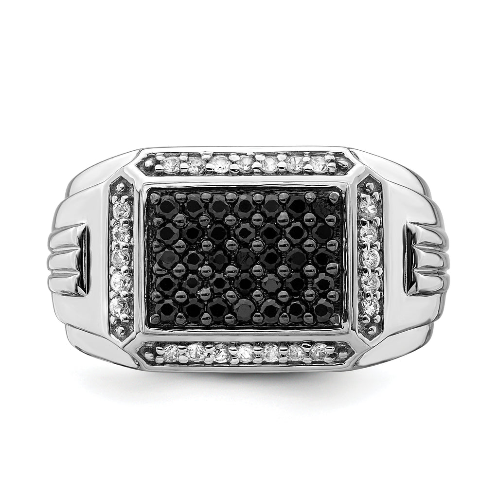 14k White Gold Polished Black and White Sapphire Mens Ring