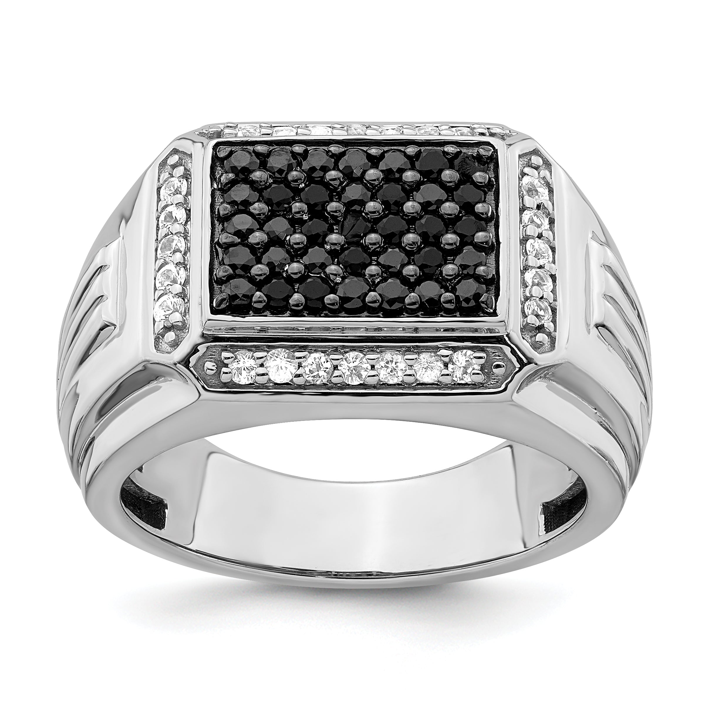 14k White Gold Polished Black and White Sapphire Mens Ring Main image