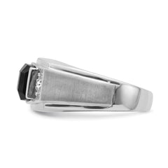 14k White Gold Polished & Satin Onyx & Diamond Mens Ring