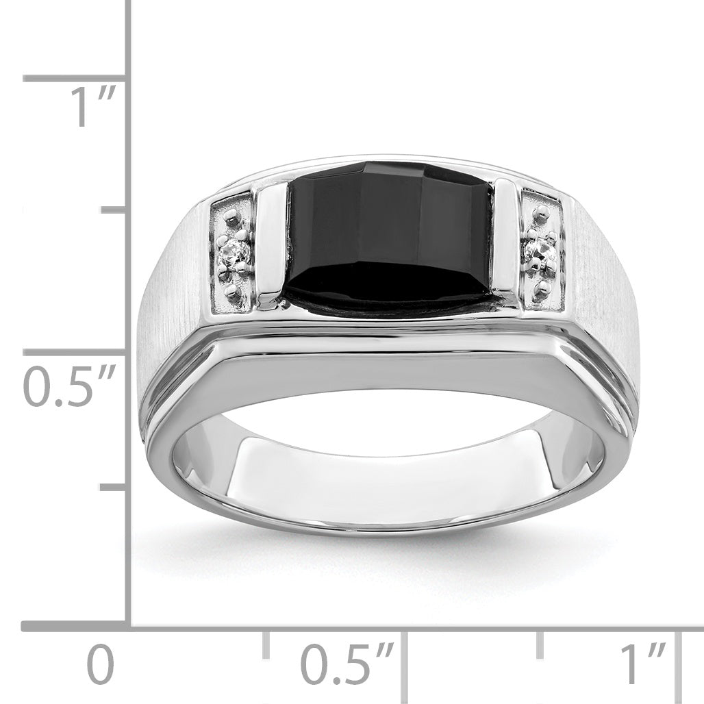 14k White Gold Polished & Satin Onyx & Diamond Mens Ring Secondary image