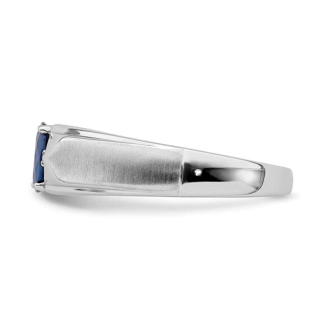 14k White Polished & Satin Sapphire & Diamond Mens Ring