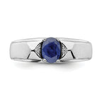 14k White Polished & Satin Sapphire & Diamond Mens Ring