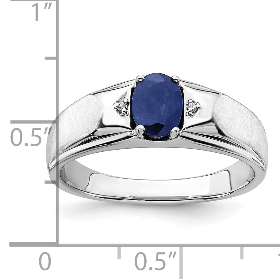 14k White Polished & Satin Sapphire & Diamond Mens Ring Secondary image