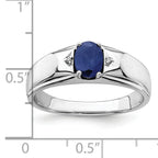 14k White Polished & Satin Sapphire & Diamond Mens Ring