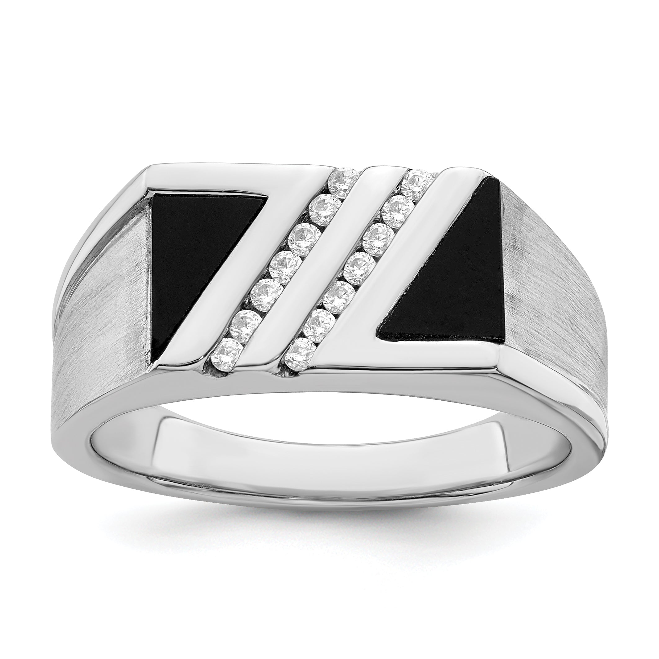 14k White Gold Polished & Satin Onyx & Diamond Mens Ring Main image