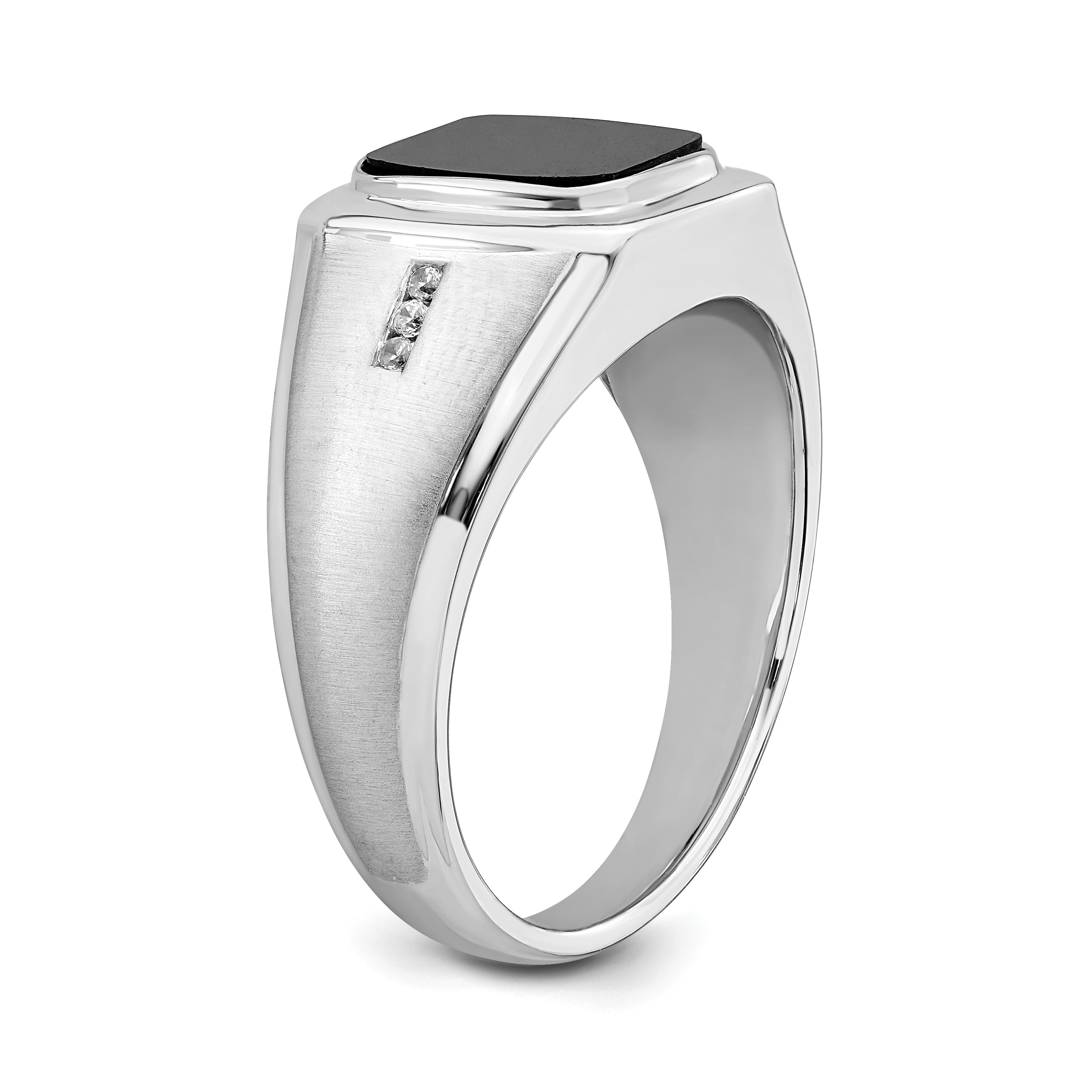 14k White Gold Polished & Satin Onyx & Diamond Mens Ring