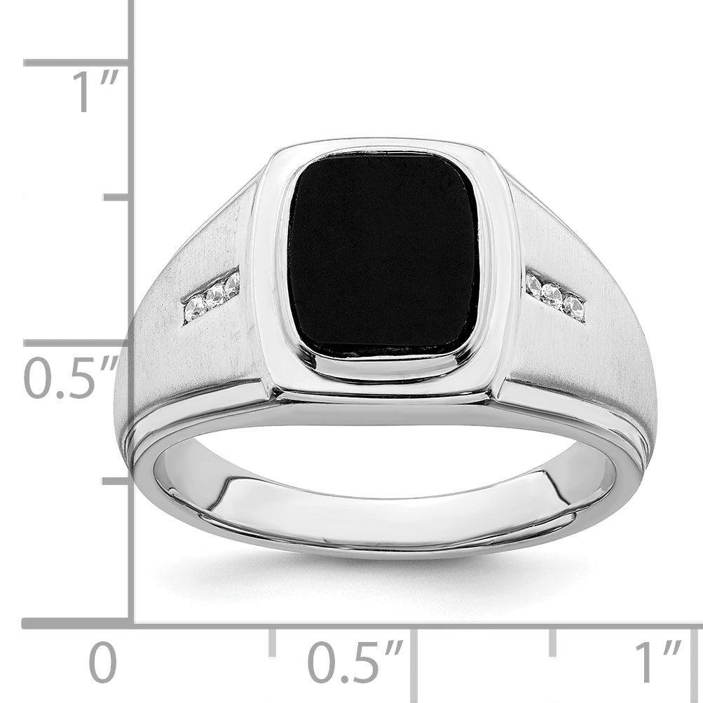 14k White Gold Polished & Satin Onyx & Diamond Mens Ring