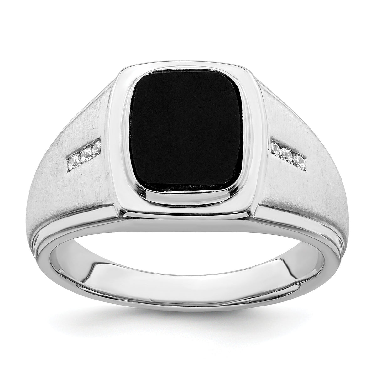 Men's Onyx & Diamond Ring in 14K White Gold (1/15 ct. tw.), Size 10 - Sophia Jewelers Main image