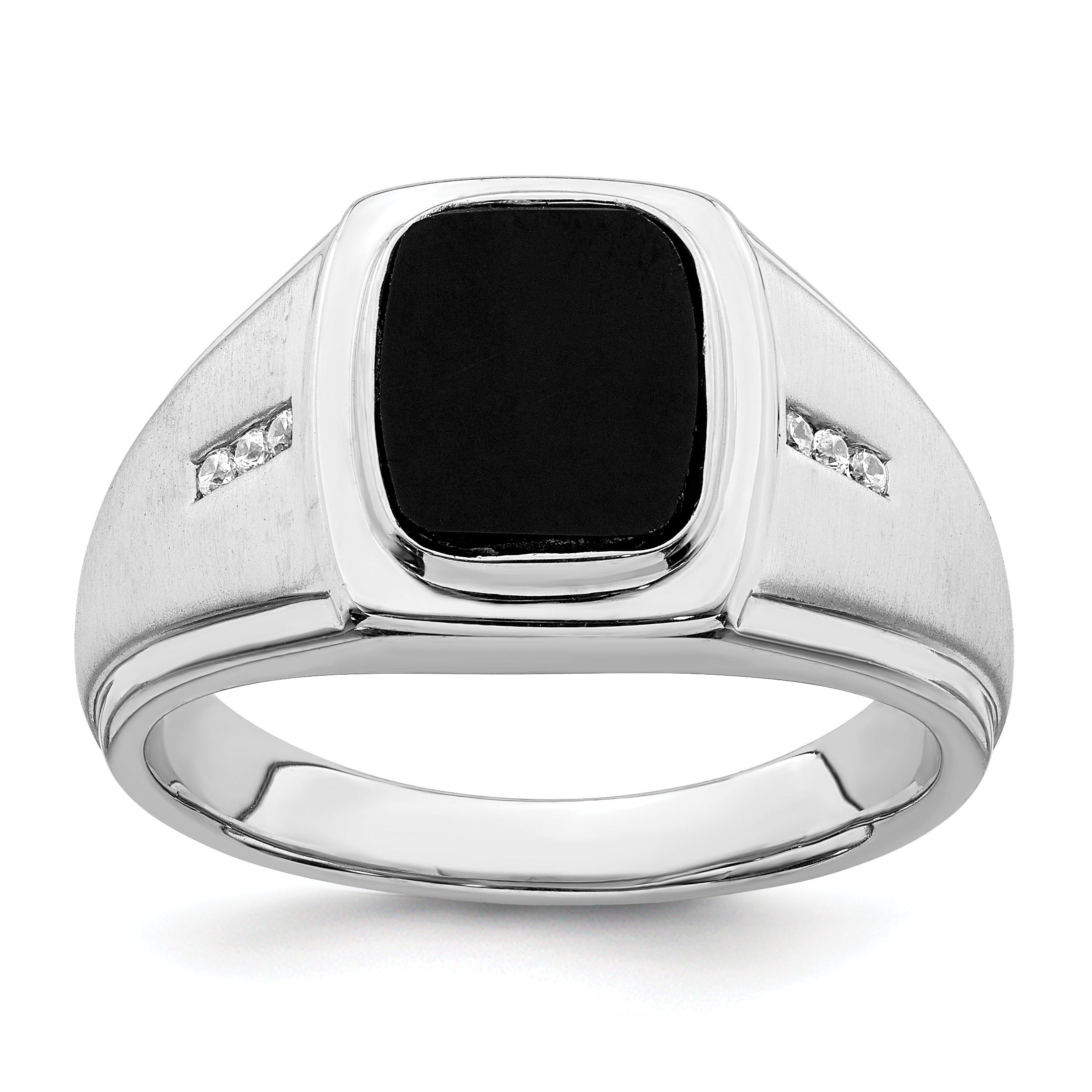14k White Gold Polished & Satin Onyx & Diamond Mens Ring Main image
