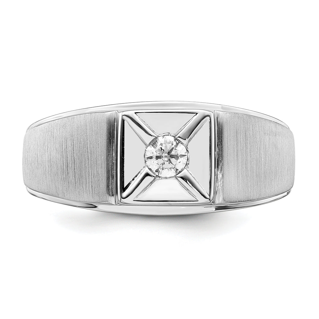 14k White Gold Polished & Satin Diamond Mens Ring