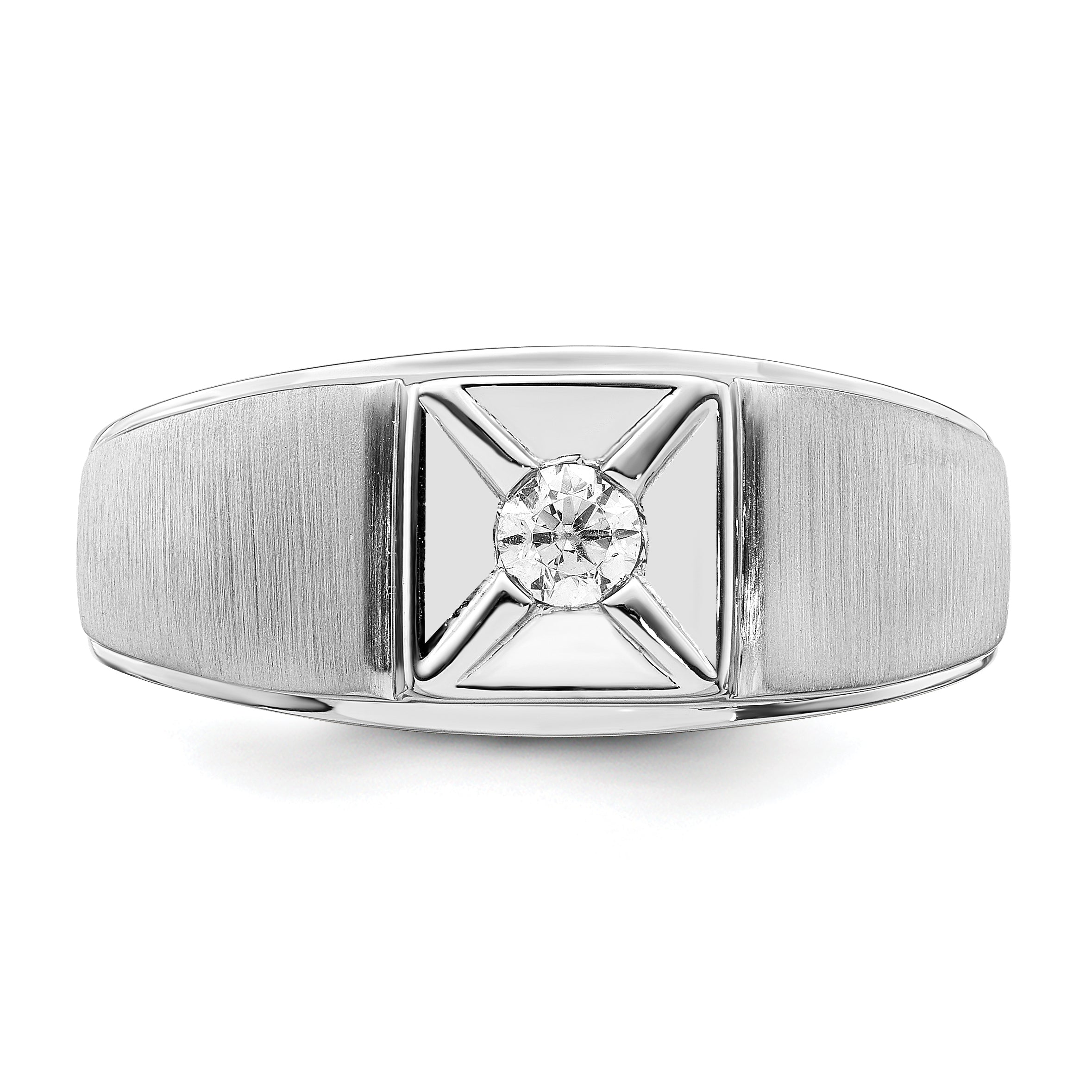 14k White Gold Polished & Satin Diamond Mens Ring