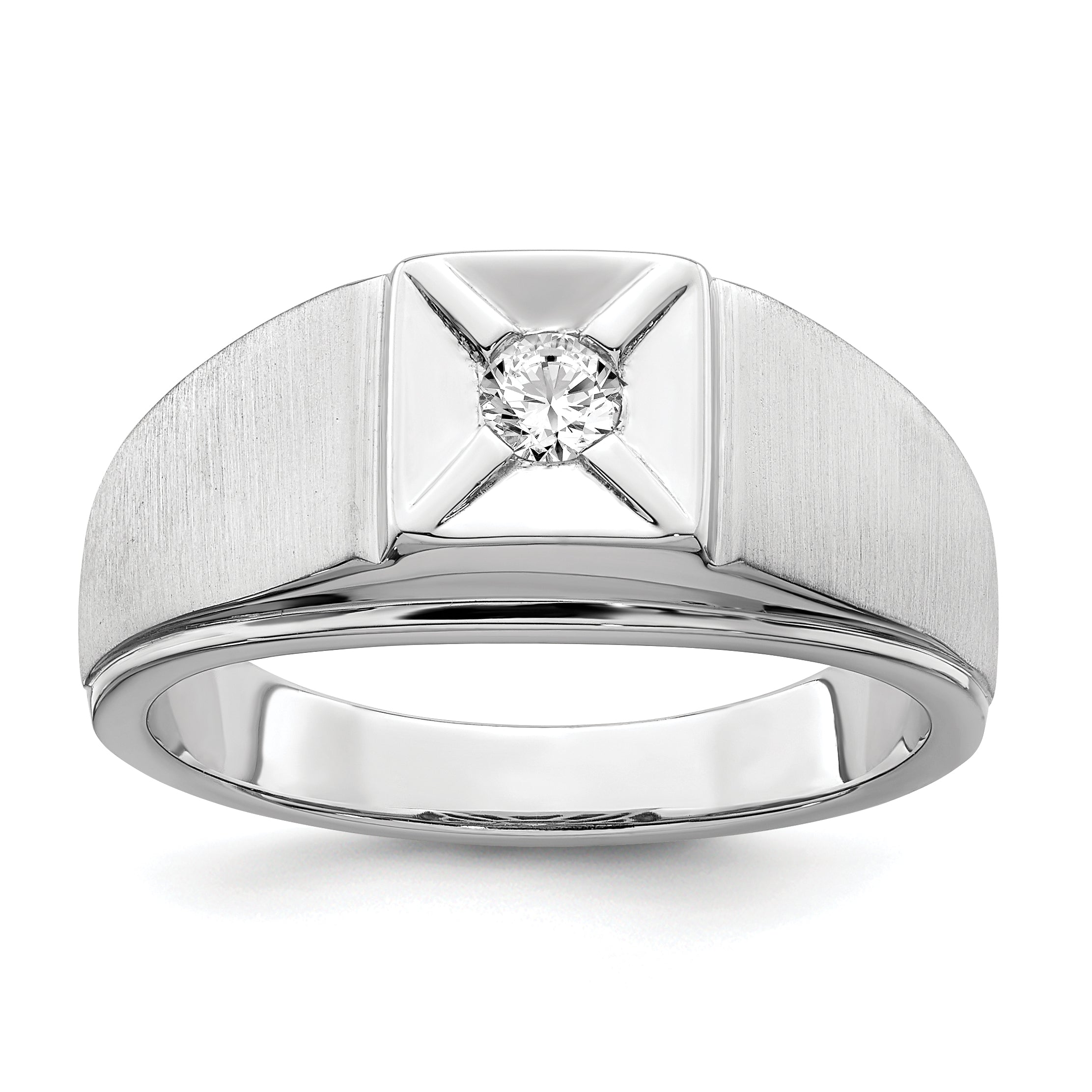 14k White Gold Polished & Satin Diamond Mens Ring Main image